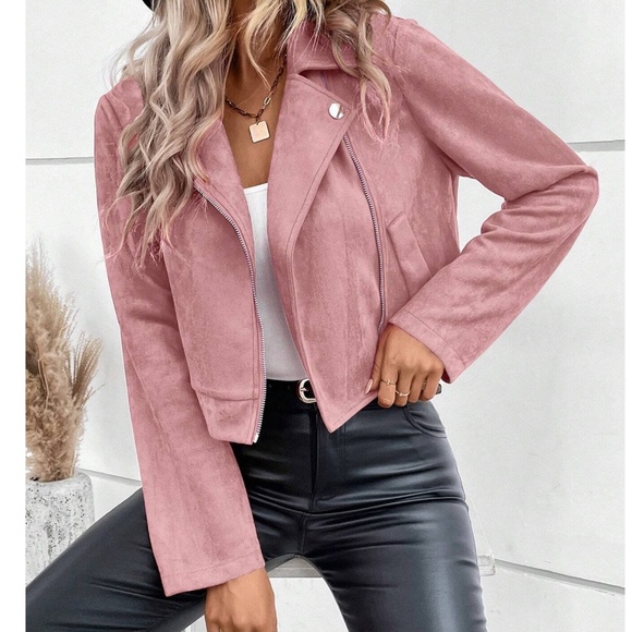 Luxe Zipper Vegan Suede Moto Biker Jacket - Picture 3 of 8